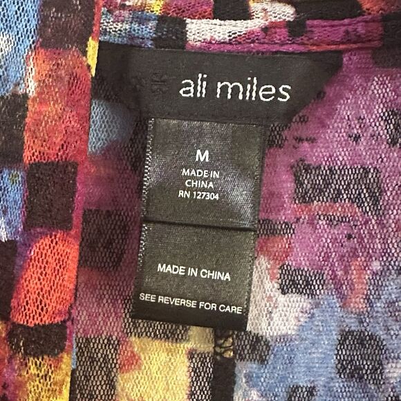 Ali Miles Sheer Open Front Mesh Cardigan Kimono M Colorful Art Casual Party Top - Picture 5 of 10